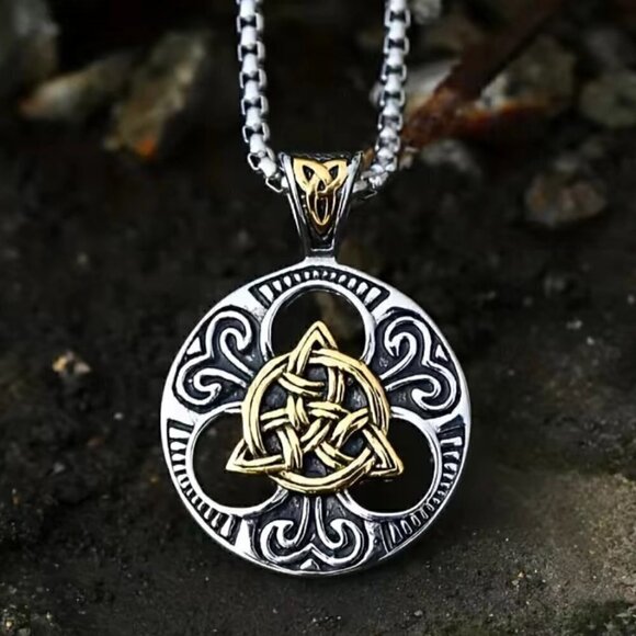Celtic Knot Two Tone Pendant and Necklace #1163 - Picture 5 of 6